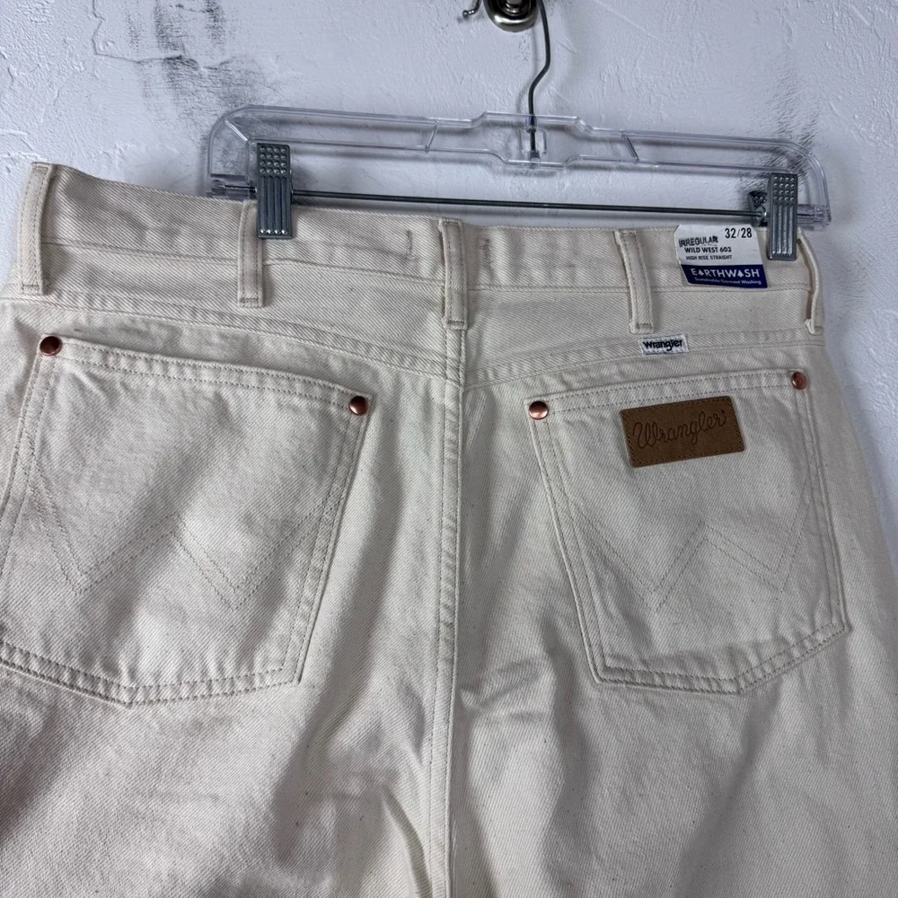 Wrangler Jeans Denim Wild West High Rise Straight Cream Twill Ecru White Wash - Picture 8 of 12